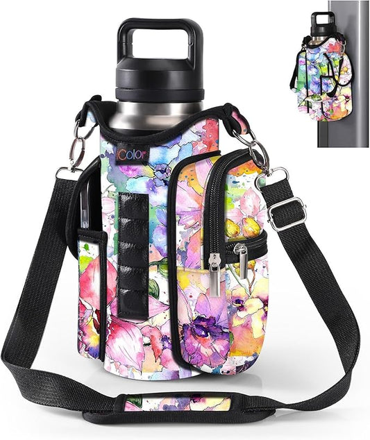 icolor Magnetic Gym Bag Water Bottle Carrier Holder with Phone Pockets & Shoulder Strap,Gym Magnetic Bag 5 Built-in Magnets Gym Accessories Organizer Magnetic Bottle Pouch Sleeve for Men Women