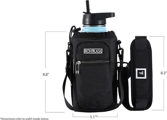 IRON °FLASK Carrier, Holder, Sleeve - Fits Insulated Stainless Steel Sports Water Bottle, Adjustable Shoulder Strap, Holder Bag Case Pouch Cover