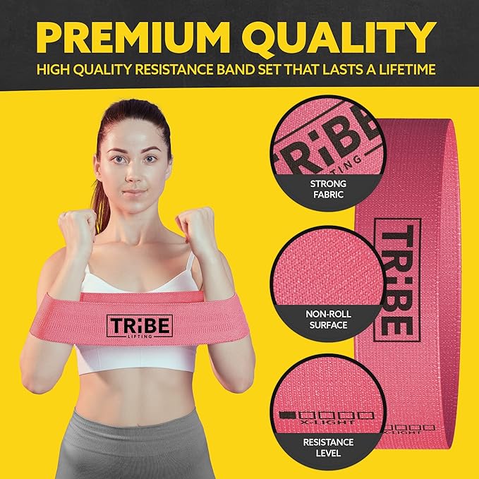 Tribe Lifting Fabric Resistance Bands for Glutes & Legs | 5 Fabric Workout Bands Set | Thick Booty Bands for Squats, Lunges, Hip Training, Physical Therapy & Home Workouts