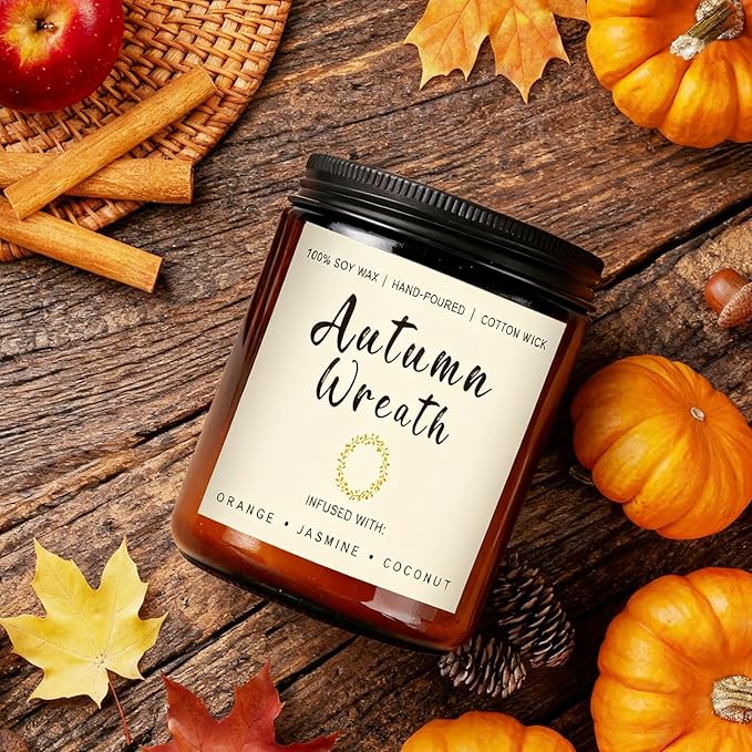 Fall Candles Set - 6 Pack Candles for Home Scented, Fall Scented Candles for Autumn Gift Home Decoration, Natural Non Toxic Soy Candle Gifts for Women, Cinnamon Apple/Autumn Wreath