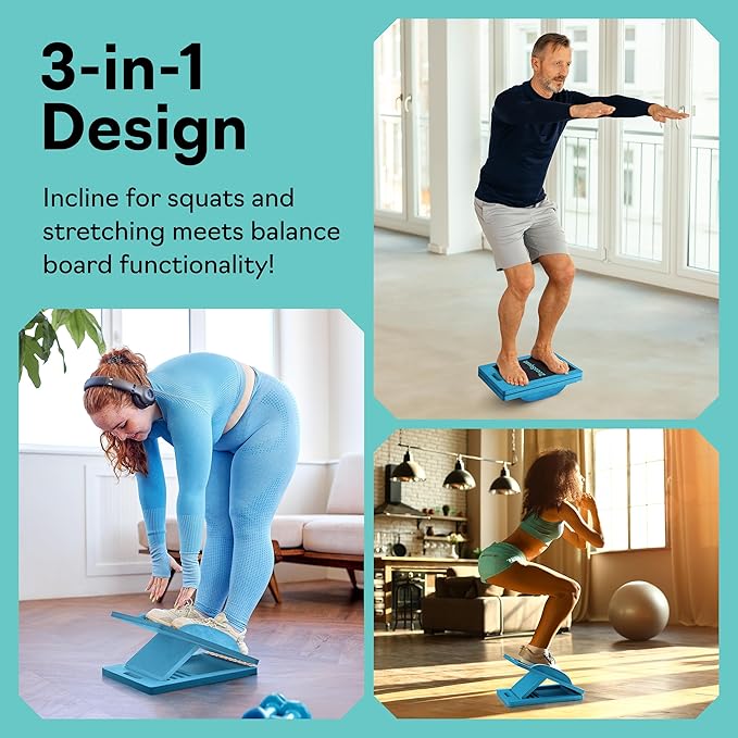 Slant Board with 6 Incline Angles - Transforms Into a Balance Board - Premium Calf Stretcher and Wobble Board for Effective Calf Stretching and Squats