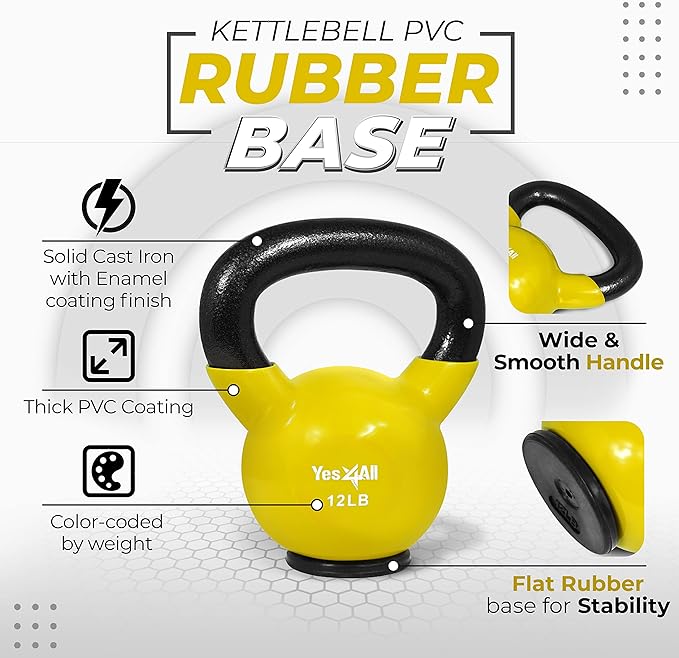 Yes4All Kettlebells Rubber Base, Kettlebell Set for Women, Strength Training Kettlebells Weights (10-65 lbs)