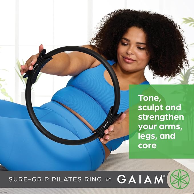 Gaiam Pilates Ring Fitness Circle - Lightweight & Durable Foam Padded Handles, Flexible Resistance Exercise Equipment for Toning Arms, Thighs/Legs & Core