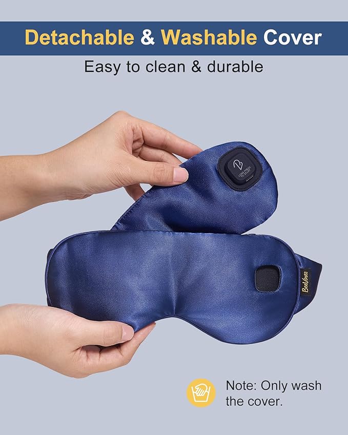 BeeVines Cordless Heated Eye Mask, Electric Heat Eye Masks for Dry Eyes, Light Blocking Warm Compress for Women Men, Rechargeable Eye Warmer with Travel Pouch & Washable Cover(Blue)