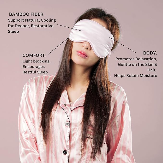 Luxury Bamboo Sleep Mask – Ultra-Soft Cooling Eye Mask for 100% Light Blocking, Adjustable Comfort Strap, Perfect for Travel & Better Sleep (Ivory)