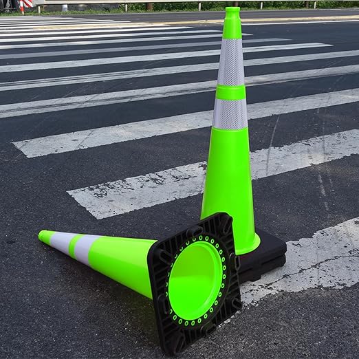 OrangeStar 36" Traffic Cones 8-Pack, Green Safety Cones with Reflective Collars, Heavy Weighted Base for Construction, Parking Lot, Road Work, Flexible PVC, Indoor & Outdoor Use