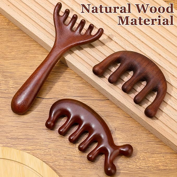 3 Pcs Wooden Head Scalp Massager Comb, Head Massage Tool for Relaxation Hair Gua Sha Comb for Mother,Gaughter,Wife