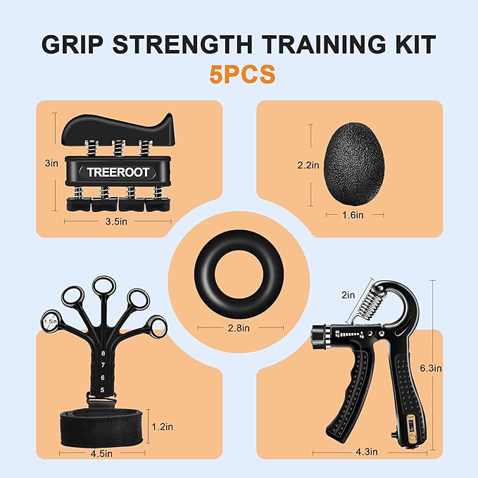 5 PCS Grip Strength Trainer Kits, Hand Gripper Strengthener, Forearm Strengthener, Forearm Exerciser, Finger Exerciser, Wrist Strengthener, Stress Relief Ball, Grip Ring