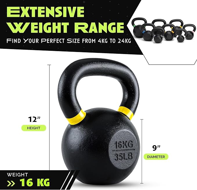 Rage Fitness Single Cast Iron Kettlebell | Powder Coated - Wide Handle Weights for Core & Glute Workouts; Swings, Squats, Deadlifts; Strength, Endurance & Flexibility for Men & Women