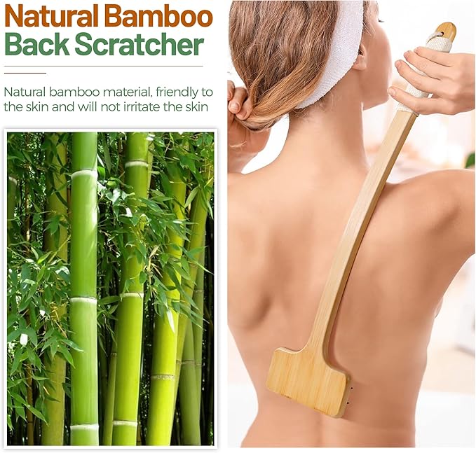 Back Scratcher for Men, 22''Extra Long Handle Bamboo Back Scratcher, 2 in 1 Back Massager and Body Scratcher, Gentle Relief for Adults, Pregnancy, Elderly, Gift for Fathers.