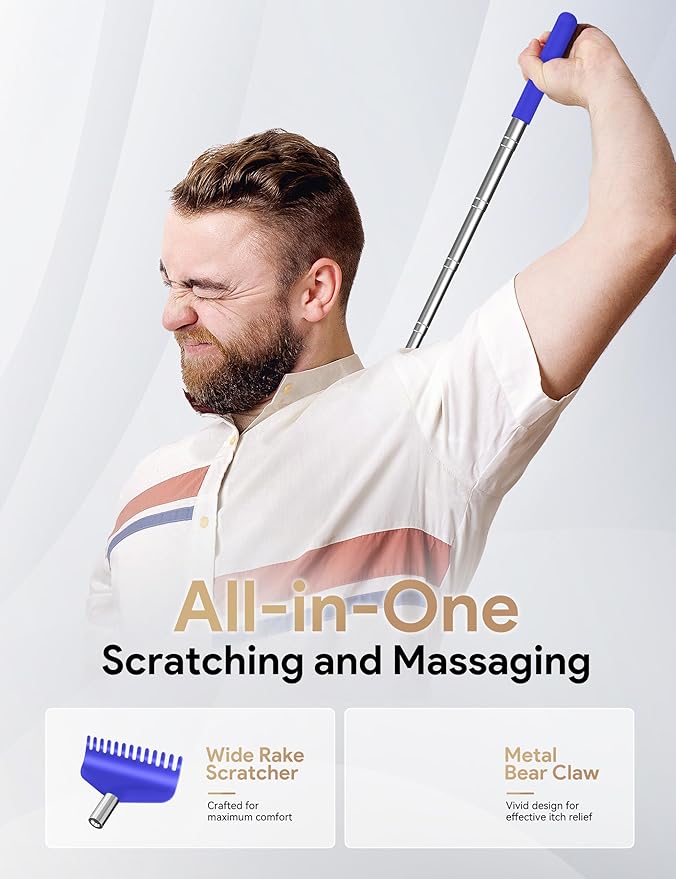 TUKUOS Telescoping Back Scratcher with 4Pcs Detachable Scratching Heads, Back Scratcher for Men/Women,Dual Sides Scratcher/Metal Paw/Rake Scratcher Christmas Gifts Stocking Stuffers for Women Men