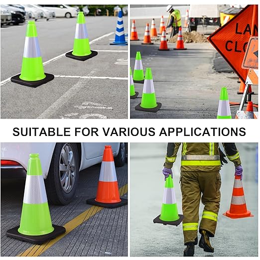 OrangeStar 4-Pack 18" Traffic Cones with Weighted Rubber Base, 6" Reflective Collar, Green Safety Cones for Parking Lot, Road Construction, Warehouse, Highway, Weatherproof PVC