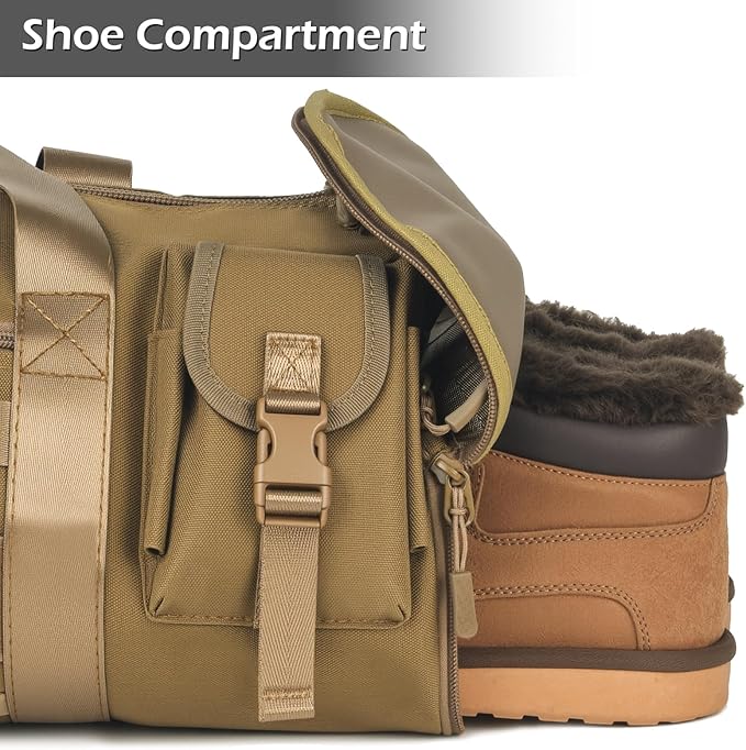 ArcEnCiel Medium Tactical Duffle Bag Men Gym Pack Molle Shoulder Bags Shoes Storage Sports Handbag with Patch(Coyote Brown)