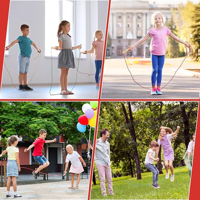 Lenwen 60 Pcs 7.25 ft Jump Rope for Kids Bulk Back to School Supplies Adjustable Cotton Beaded Skipping Rope with Wooden Handle for Christian Charity Children Classroom Exercise Training Fun Activity