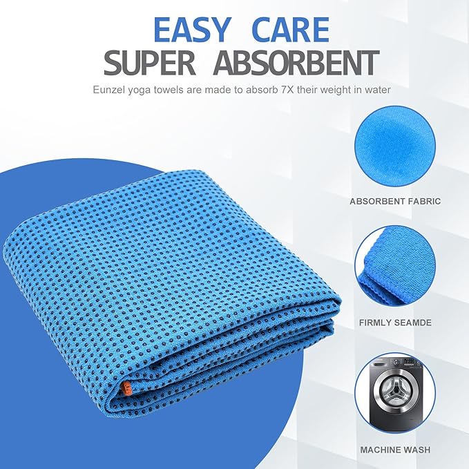 Eunzel Hot Yoga Towel - Microfiber Non Slip Yoga Mat Towel with Grip Dot Sweat Absorbent Towel for Hot Yoga, Pilates and Fitness 72" x 24", Blue/Orange