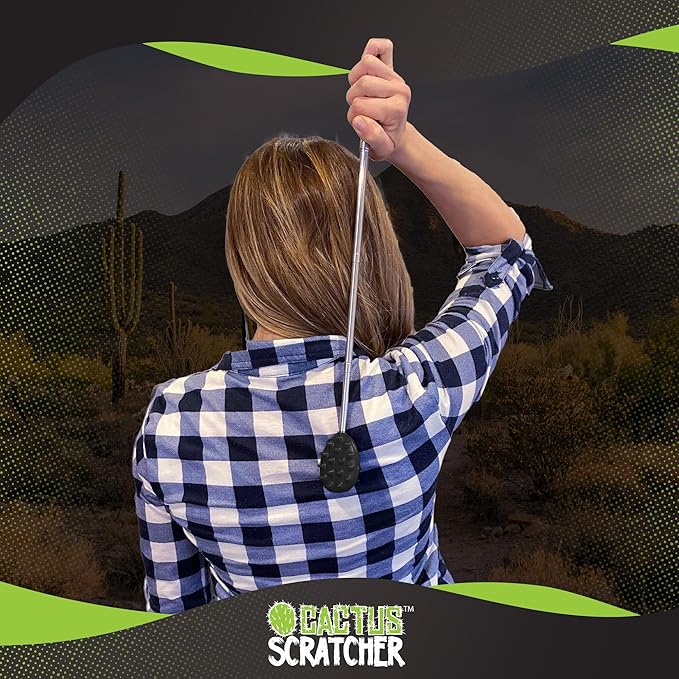 Cactus Scratcher Extendable Stick Back Scratcher - Extends 25" Long Double Sided Retractable Scratching Tool for Hand, Neck, Head, and Body - Universal Gift for Family, Pets, and Friends, Black