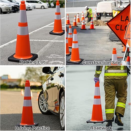 OrangeStar 6-Pack 28" Traffic Cones, Orange Safety Cones with Reflective Collars, Weighted Rubber Base for Construction, Parking Lot, Road Work, Flexible PVC, Indoor & Outdoor Use