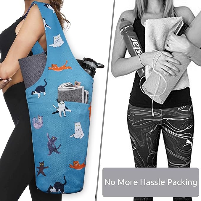 Fashion Printed Yoga Mat Bag with Large Side Pocket & Zipper Pocket Long Tote Yoga Bag Fit Most Size Mats - Holds More Yoga Accessories