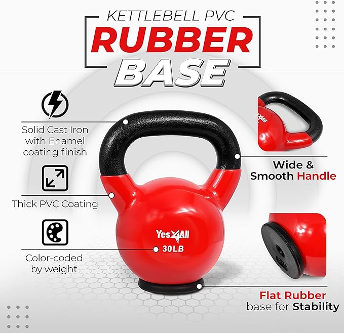 Yes4All Kettlebells Rubber Base, Kettlebell Set for Women, Strength Training Kettlebells Weights (10-65 lbs)