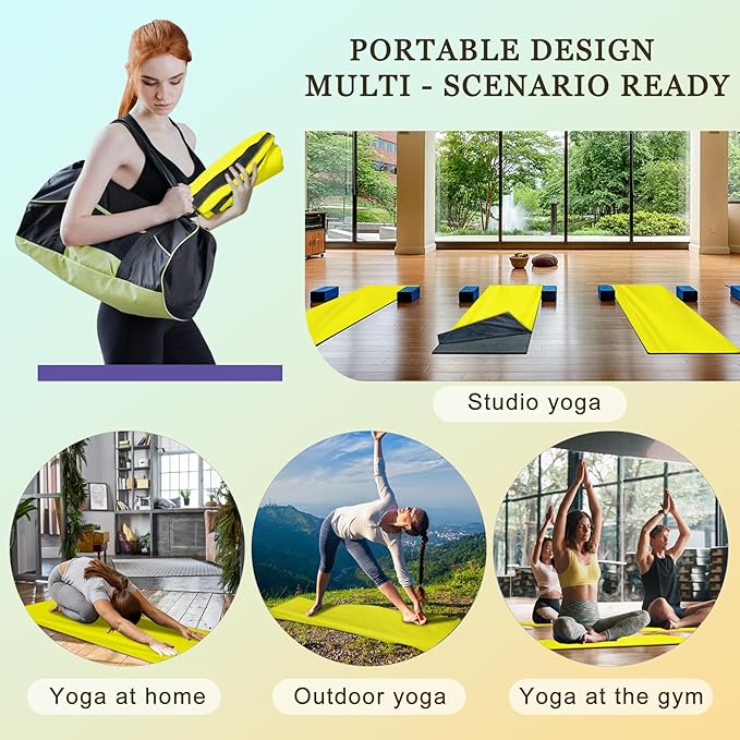 Hot Yoga Towel Set, 600GSM Yoga Mat Towel Extra Thick Dual-Color Microfiber, Soft Non-Slip Sweat Absorbent, 72" x 27.5" with Matching Hand Towel for Hot Yoga, Pilates, Fitness, Grey/Yellow