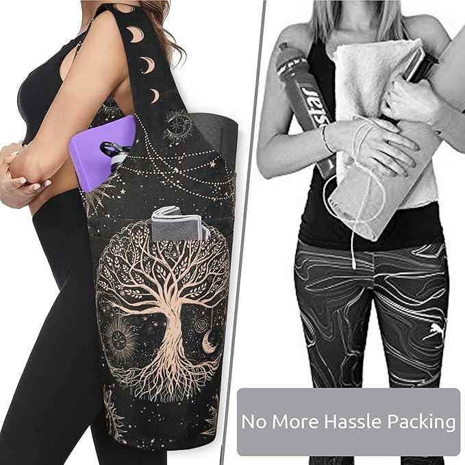 Fashion Printed Yoga Mat Bag with Large Side Pocket & Zipper Pocket Long Tote Yoga Bag Fit Most Size Mats - Holds More Yoga Accessories