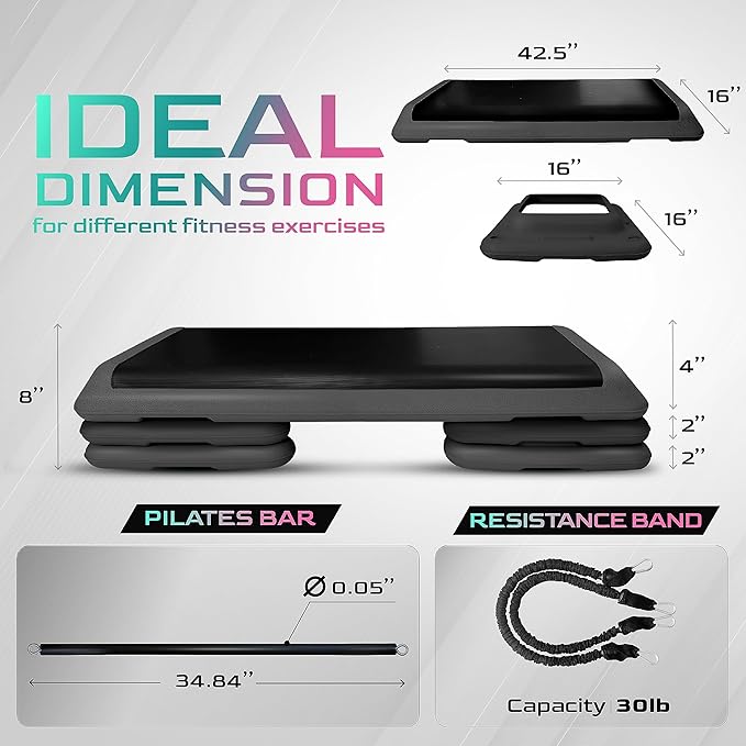Yes4All Adjustable Workout Aerobic Exercise Step Platform Health Club Size with 4 Adjustable Risers Included and Extra Risers Options