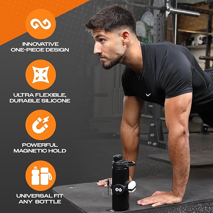 Gymmi Magnetic Water Bottle Phone Holder – One-Piece Silicone Strap for Gym | Holds Phone, Keys & Earbuds | Fits 12–40 oz Bottles (Cream White)