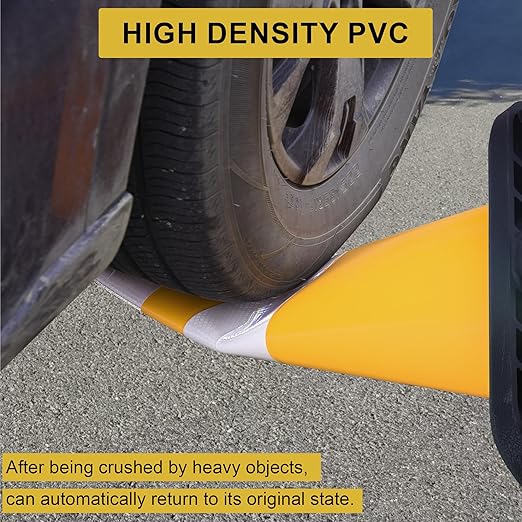OrangeStar 4-Pack 12" Traffic Cones, Weighted Safety Cones with Reflective Collar for Driving Practice, Sports Training, Parking Lots & Construction, Indoor & Outdoor Use, Yellow