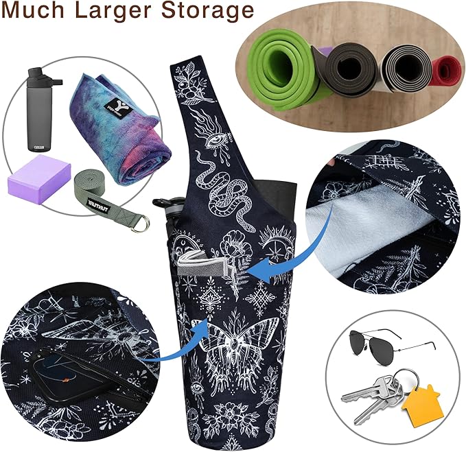 Fashion Printed Yoga Mat Bag with Large Side Pocket & Zipper Pocket Long Tote Yoga Bag Fit Most Size Mats - Holds More Yoga Accessories