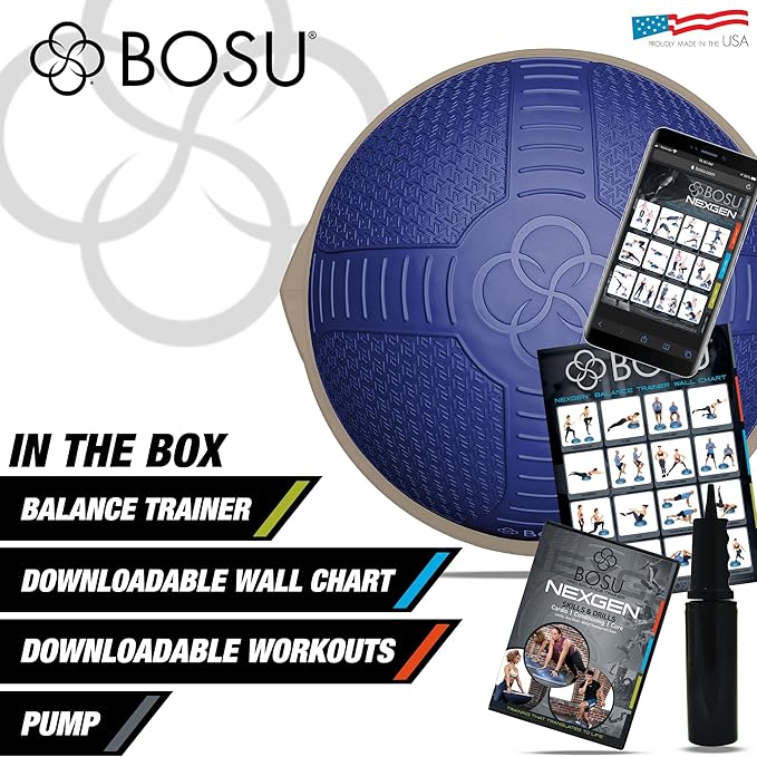 Bosu Half Ball Home Balance Exercise Trainer for Strength and Flexibility Workouts with Built to Last Burst Resistant Material and Hand Pump