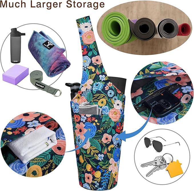 Fashion Printed Yoga Mat Bag with Large Side Pocket & Zipper Pocket Long Tote Yoga Bag Fit Most Size Mats - Holds More Yoga Accessories