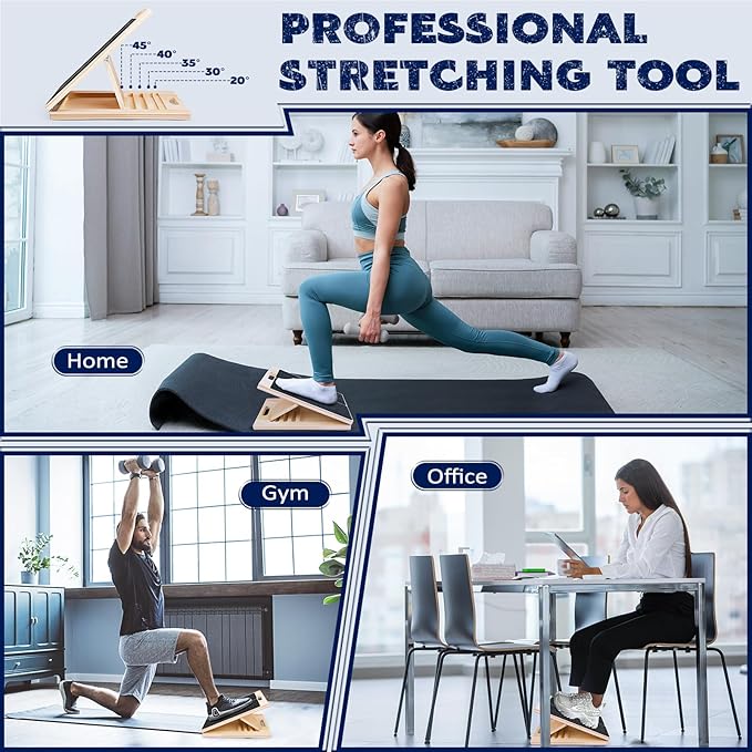 Portable Wooden Slant Board for Calf Stretching Squats Calf Stretcher Pilates Physical Therapy Equipment Adjustable Incline Board for Knees Ankle Heel Feet Leg