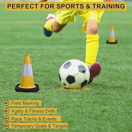 OrangeStar 4-Pack 12" Traffic Cones, Weighted Safety Cones with Reflective Collar for Driving Practice, Sports Training, Parking Lots & Construction, Indoor & Outdoor Use, Yellow