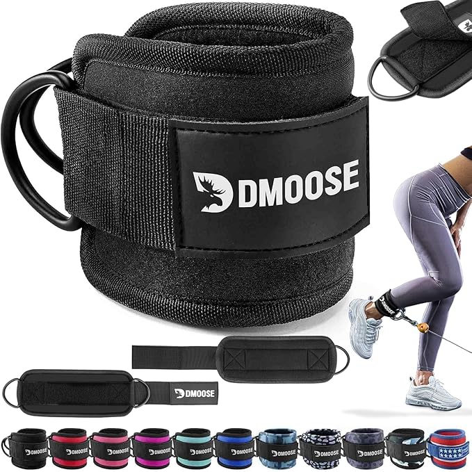 DMoose Ankle Strap for Cable Machine - One Size Fit with Premium Padding, Workout Kickback Ankle Cuffs, Ankle Bands for Working Out, Booty Workouts, Leg Extension, Hip Abductors & Lower Body Exercises