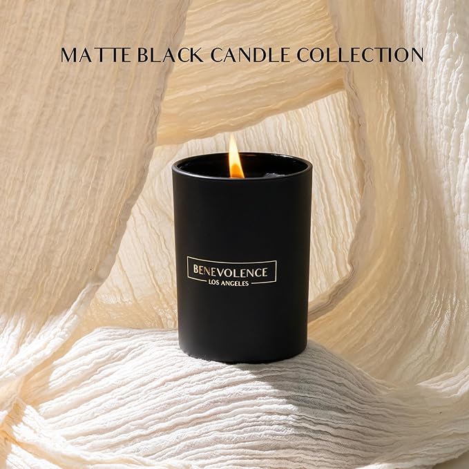 Benevolence LA Santal Scented Candle | Soy Candles, Black Candle for Home | Gifts for Women and Men | Home Fragrance | Aromatherapy | Bathroom Freshener | 10oz