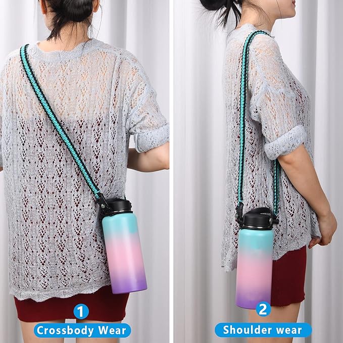Wongeto Paracord Handle Carrier Holder with Shoulder Strap,Compatible with Hydro Flask Wide Mouth Water Bottles