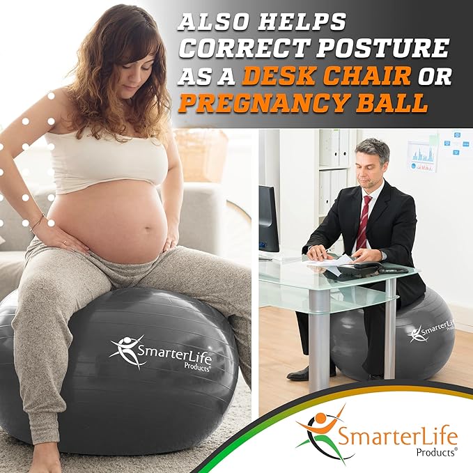 SmarterLife Exercise Ball Yoga Ball for Fitness, Balance, Stability, or Pregnancy, Gym Ball for Core Workout, Physical Therapy, Yoga Ball Chair for Office, Anti-Slip Anti-Burst