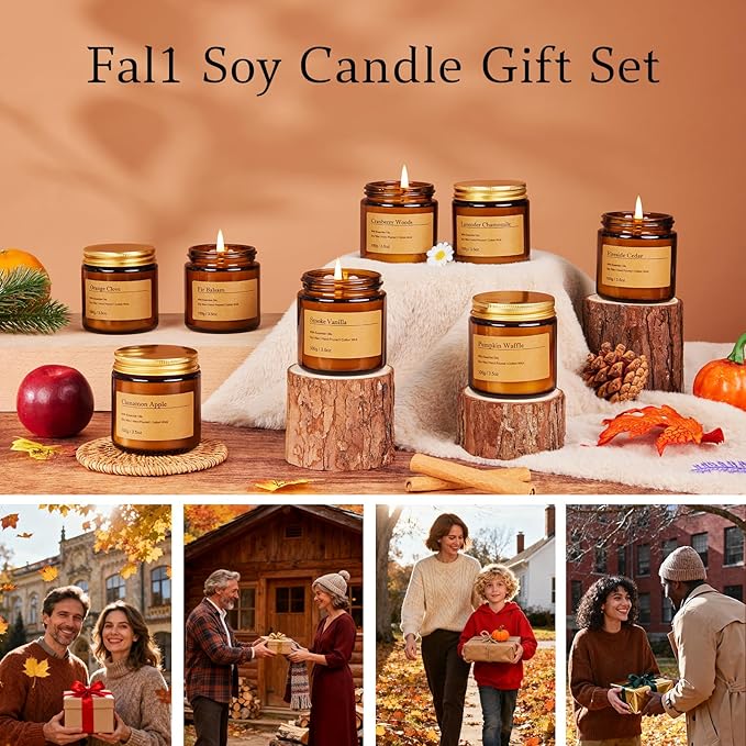 8 Pack Amber Candles Set,Candles for Home Scented,Candles Gifts Set, Soy Candle, 200H Long Lasting Soy Wax Candle Set for Mother's Day, Birthday, Anniversary