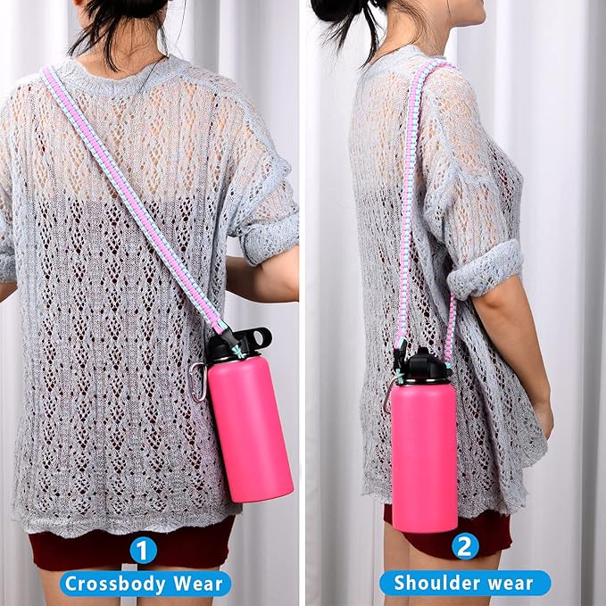 Wongeto Paracord Handle Carrier Holder with Shoulder Strap,Compatible with Hydro Flask Wide Mouth Water Bottles