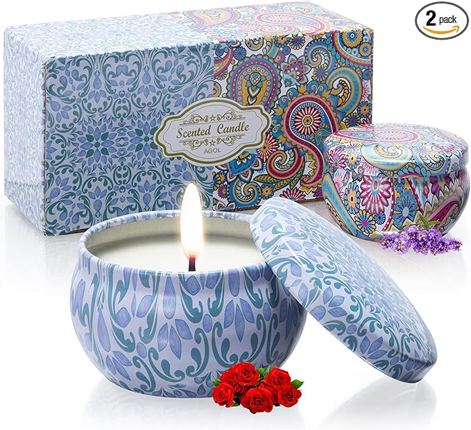 2 Pack Scented Candles, 2.5 oz Aromatherapy Candles for Home Scented, Natural Soy Candles with Floral Scents, Portable Small Jar Candle Set for Travel, Spa, Bath, Yoga, Home Decor Candle