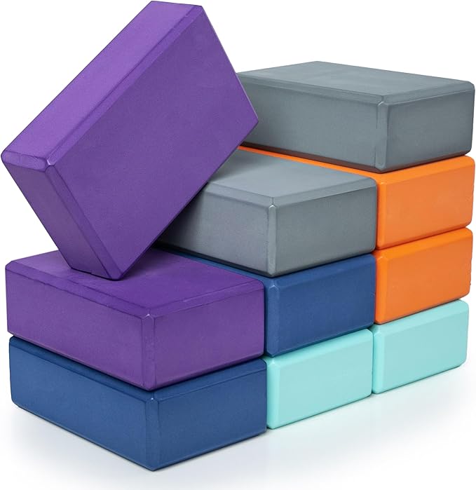Hello Fit 3" Yoga Block, 10 Pack Bulk EVA Foam Yoga Blocks, Firm and Supportive Yoga Brick, Balance Foam for Stretching, Pilates, and Workout, 3" x 6" x 9"