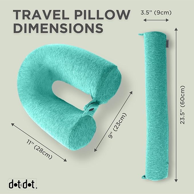 Dot&Dot Green Twist Memory Foam Kids Travel Pillow for Airplanes - Kids Neck Pillows for Sleeping - Airplane Pillow for Neck Support, Chin, Lumbar, Leg - Adjustable Toddler Neck Pillow