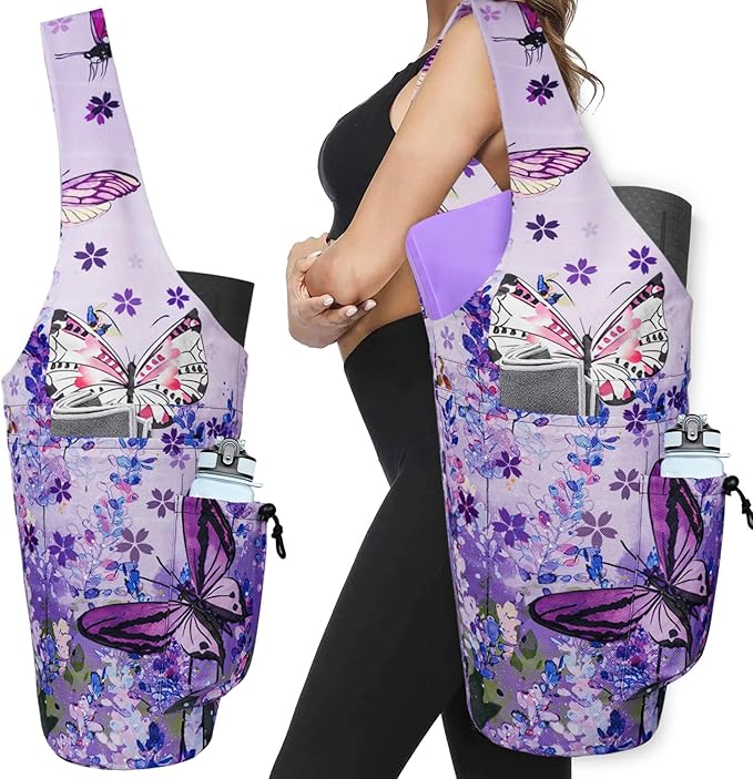 Yoga Mat Bag - Large Opening Long Tote Yoga Mat Carrier Holder Bag with Waterproof Wet Zipper Pocket and Drawstring Water Bottle Pocket - Yoga Bag Fit Most Size Mats