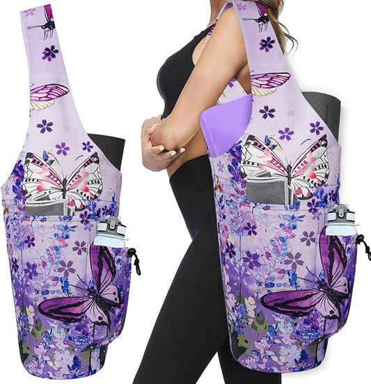 Yoga Mat Bag - Large Opening Long Tote Yoga Mat Carrier Holder Bag with Waterproof Wet Zipper Pocket and Drawstring Water Bottle Pocket - Yoga Bag Fit Most Size Mats