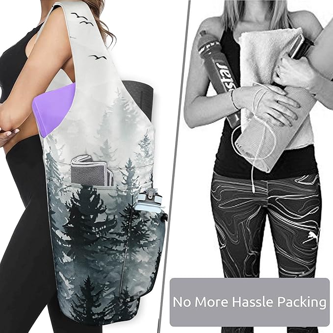 Yoga Mat Bag - Large Opening Long Tote Yoga Mat Carrier Holder Bag with Waterproof Wet Zipper Pocket and Drawstring Water Bottle Pocket - Yoga Bag Fit Most Size Mats