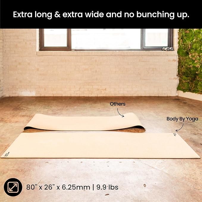 Luxury Cork Yoga Mat - Non Slip, Extra Thick Grip. Thicker, Longer, and Wider for More Comfort and Support. Tough Enough For Hot Yoga. Natural, Non Toxic, and Eco Friendly. Optional Alignment Lines.