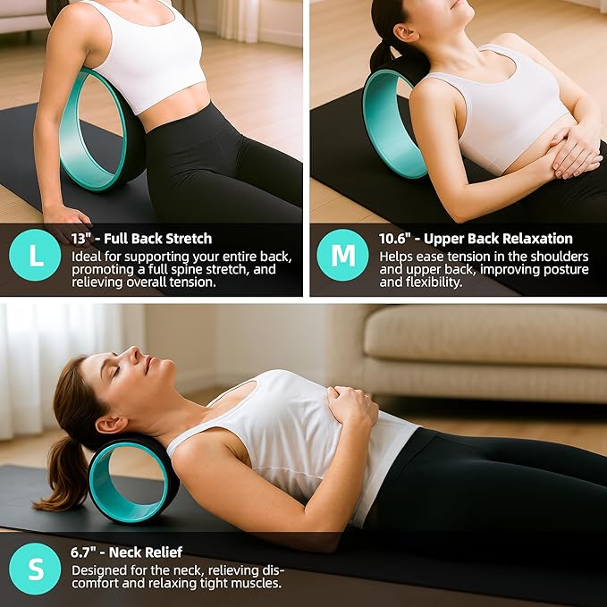 Back Roller Wheel Set of 3 with 2 Yoga Blocks – Foam Back Stretcher for Pain Relief, Spine Cradle Deep Tissue Massage Roller for Stretching & Physical Therapy