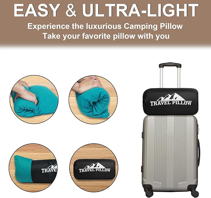 Travel Size Pillow Camping Pillow, Compressible Memory Foam Pillow, Breathable and Soft for Travel Airplane Car Hiking Outdoor
