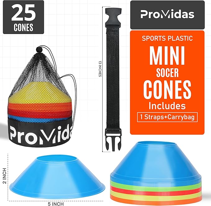 Mini Cones for Sports - Better Space Utilization - Comes with Shoulder Strap - for Agility Training Drills (Orange - 25 Pack)