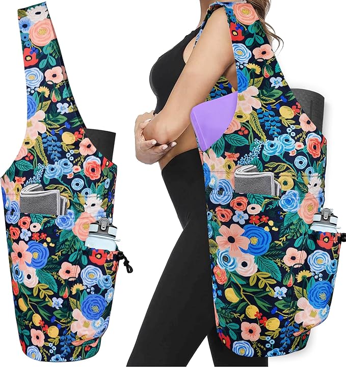 Yoga Mat Bag - Large Opening Long Tote Yoga Mat Carrier Holder Bag with Waterproof Wet Zipper Pocket and Drawstring Water Bottle Pocket - Yoga Bag Fit Most Size Mats